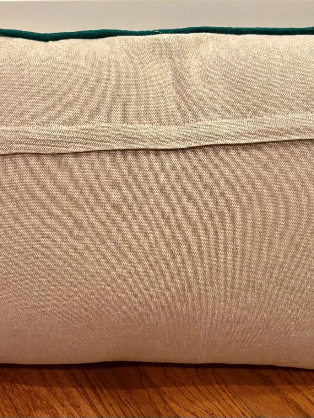 Cream Embroidered Accent Pillow with Green and Gold Motif